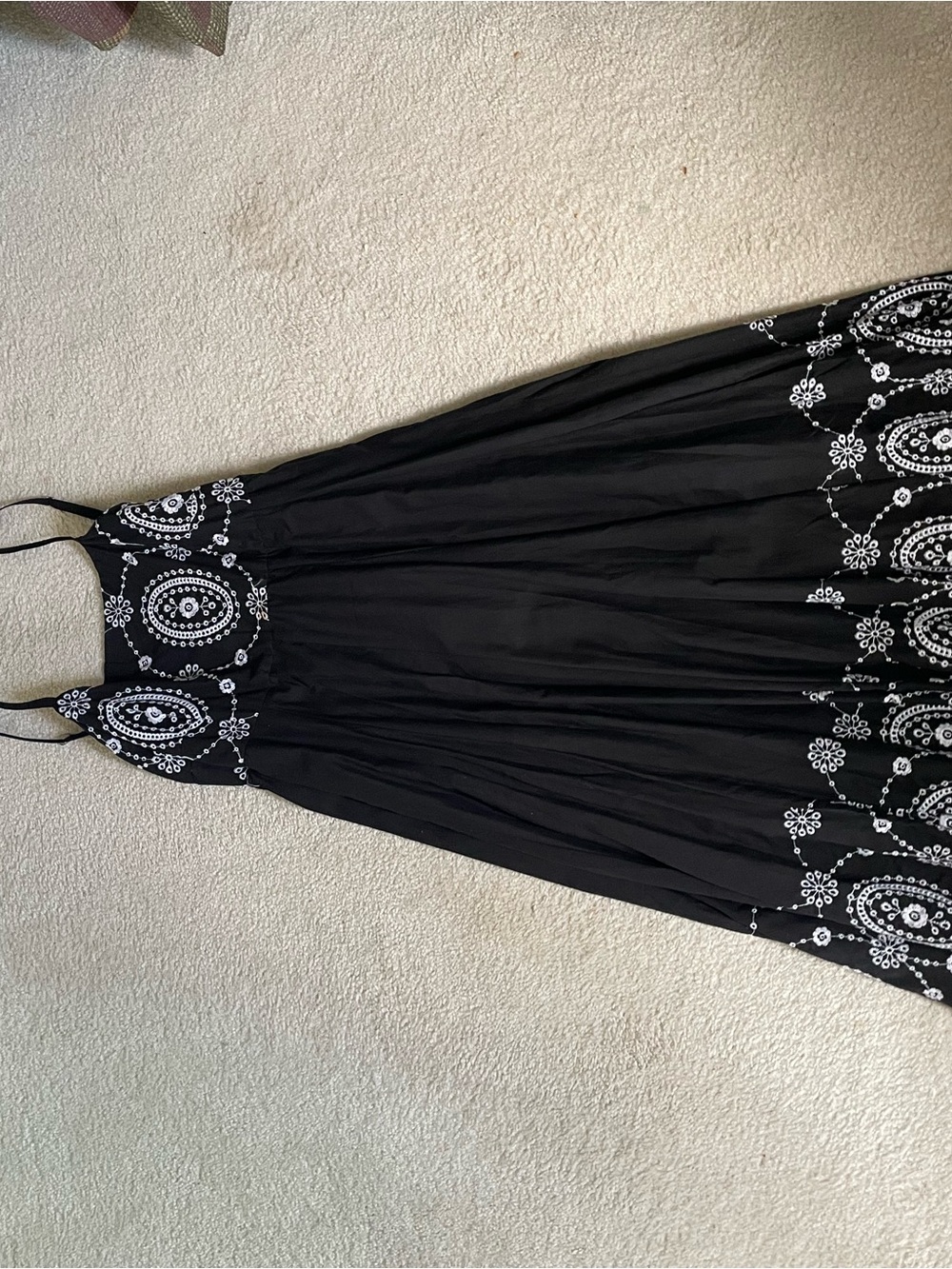 Black Maxi Dress with White Embroidered Detail